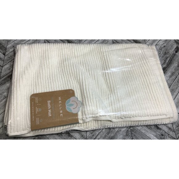 Wellbe Bath Mat White 100% Turkish Cotton Blend Anti-Slip 20" x 34" Absorbent - Picture 2 of 4